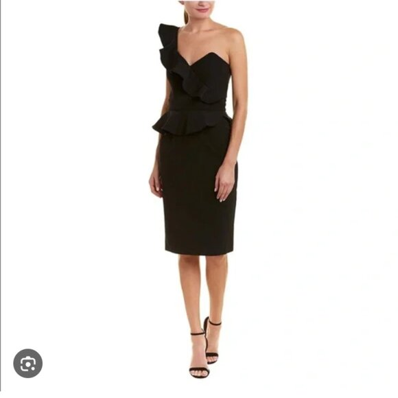 Bardot Black Camelia Cocktail Dress One Shoulder Ruffle Ruffled Mini Size 4 XS - Picture 1 of 4